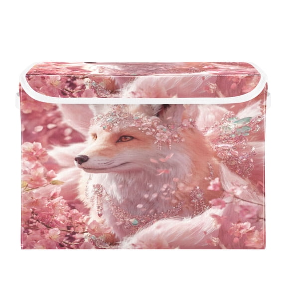 Storage Box With Lid 16.5x12.6x11.8In Lidded Home Storage Bins Foldable Stacked Household Storage Box Pink Fox