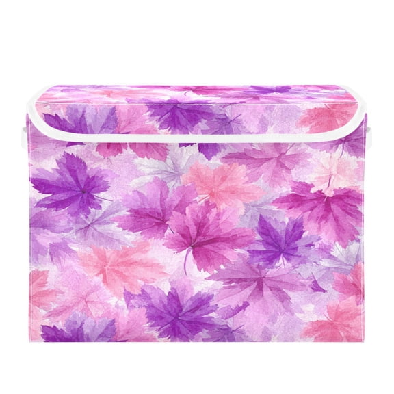 Storage Box With Lid 16.5x12.6x11.8In Lidded Home Storage Bins Foldable Stacked Household Storage Box Pink Maple Leaves