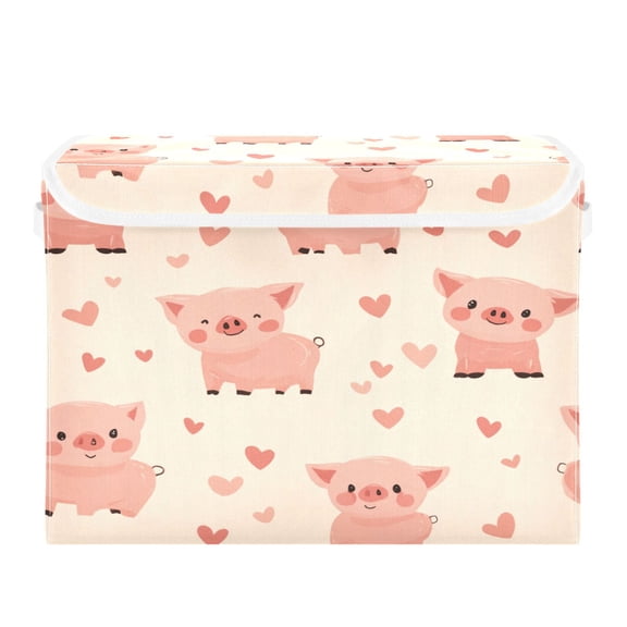 Storage Box With Lid 16.5x12.6x11.8In Lidded Home Storage Bins Foldable Stacked Household Storage Box Pink Pig Seamless