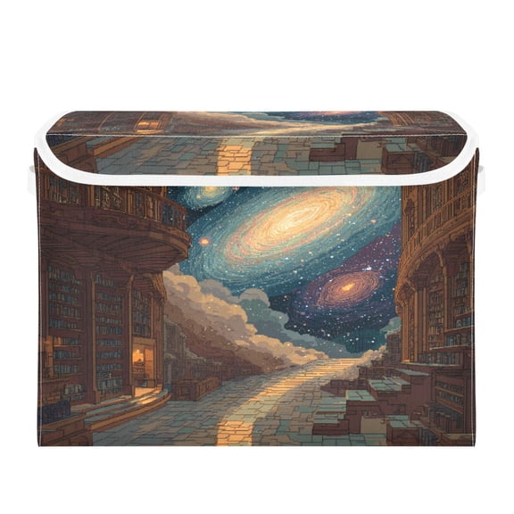 Storage Box With Lid 16.5x12.6x11.8In Lidded Home Storage Bins Foldable Stacked Household Storage Box Pixel Galaxy Library Milky Way
