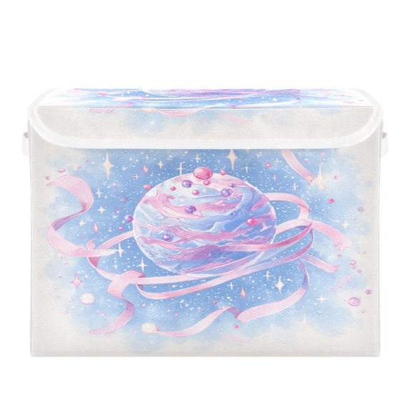 Storage Box With Lid 16.5x12.6x11.8In Lidded Home Storage Bins Foldable Stacked Household Storage Box Playful Cartoon Style Planet