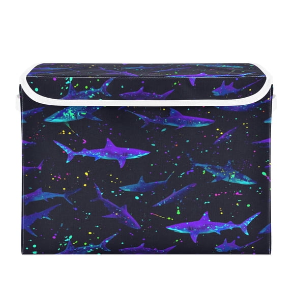 Storage Box With Lid 16.5x12.6x11.8In Lidded Home Storage Bins Foldable Stacked Household Storage Box Powerful Shark Illustration