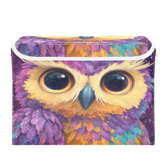 Storage Box With Lid 16.5x12.6x11.8In Lidded Home Storage Bins Foldable Stacked Household Storage Box Purple Owl