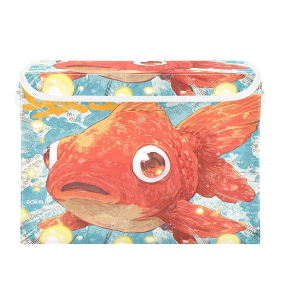 Storage Box With Lid 16.5x12.6x11.8In Lidded Home Storage Bins Foldable Stacked Household Storage Box Red Carp