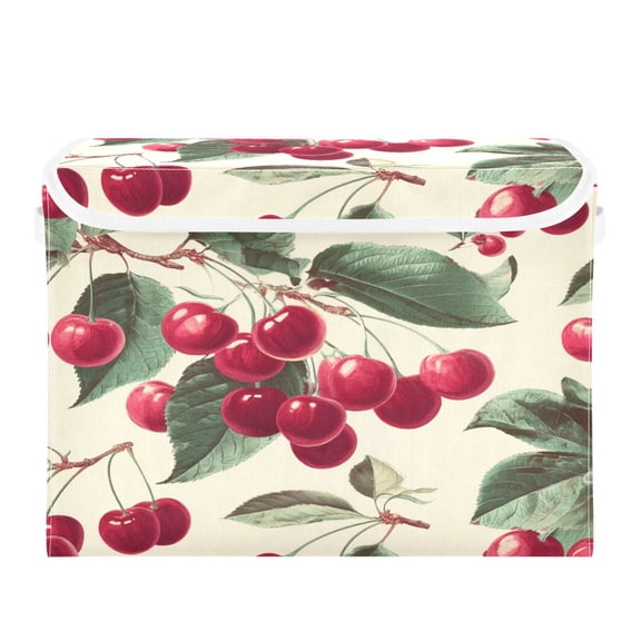 Storage Box With Lid 16.5x12.6x11.8In Lidded Home Storage Bins Foldable Stacked Household Storage Box Red Cherry Seamless