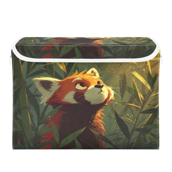 Storage Box With Lid 16.5x12.6x11.8In Lidded Home Storage Bins Foldable Stacked Household Storage Box Red Panda in Bamboo