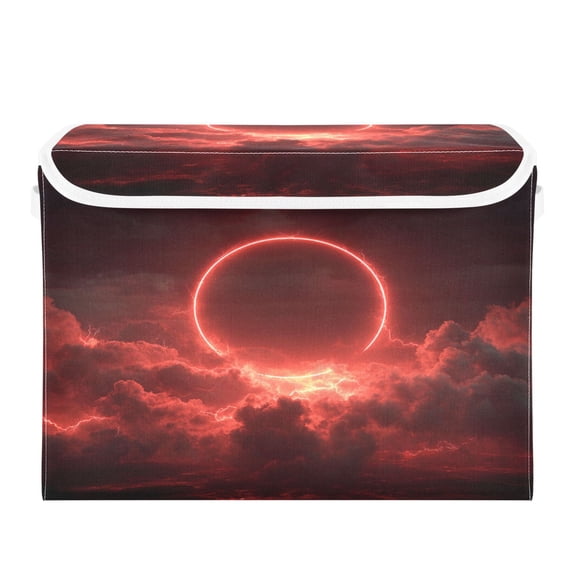 Storage Box With Lid 16.5x12.6x11.8In Lidded Home Storage Bins Foldable Stacked Household Storage Box Red Sun