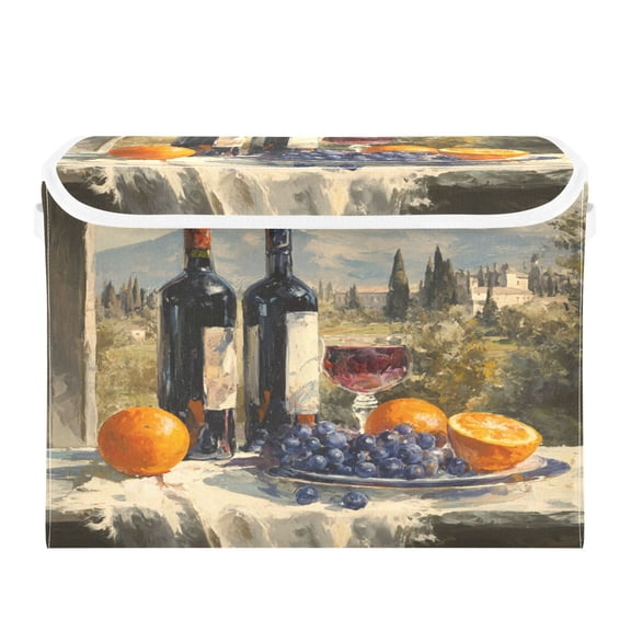 Storage Box With Lid 16.5x12.6x11.8In Lidded Home Storage Bins Foldable Stacked Household Storage Box Red Wine Grape Pattern