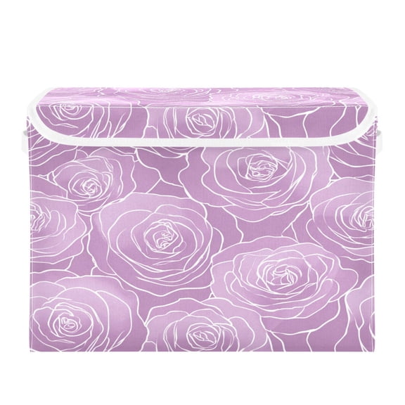 Storage Box With Lid 16.5x12.6x11.8In Lidded Home Storage Bins Foldable Stacked Household Storage Box Romantic Lavender Rose Art