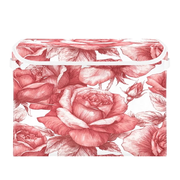 Storage Box With Lid 16.5x12.6x11.8In Lidded Home Storage Bins Foldable Stacked Household Storage Box Rose Seamless