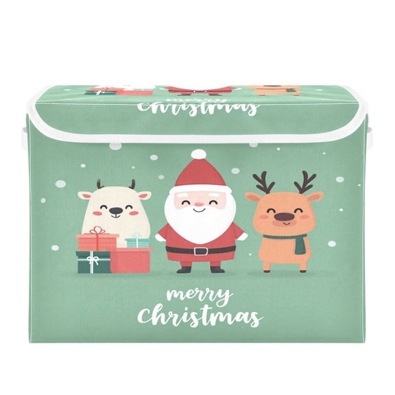 Storage Box With Lid 16.5x12.6x11.8In Lidded Home Storage Bins Foldable Stacked Household Storage Box Santa Claus Cartoon