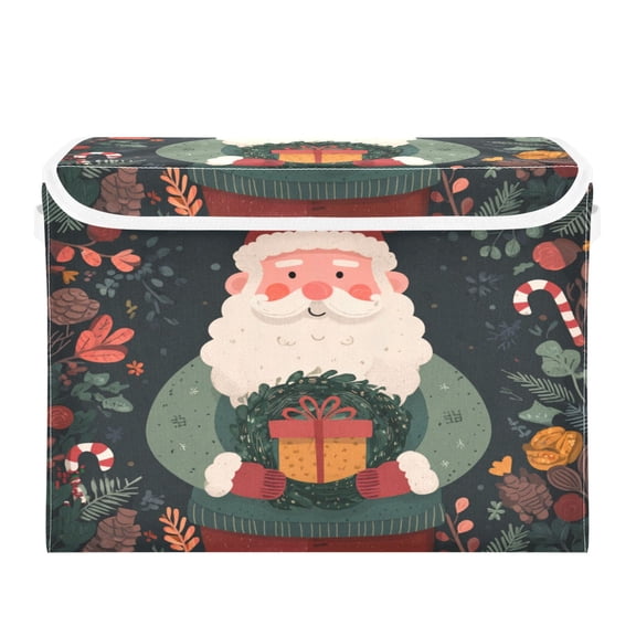 Storage Box With Lid 16.5x12.6x11.8In Lidded Home Storage Bins Foldable Stacked Household Storage Box Santa Claus