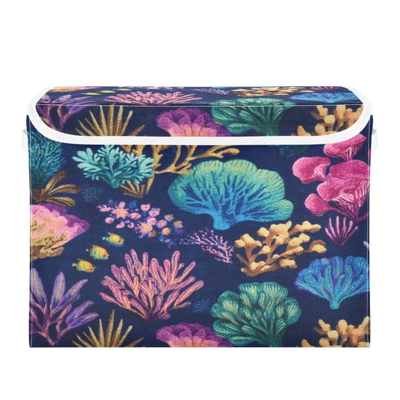Storage Box With Lid 16.5x12.6x11.8In Lidded Home Storage Bins Foldable Stacked Household Storage Box Sea Pattern Vibrant