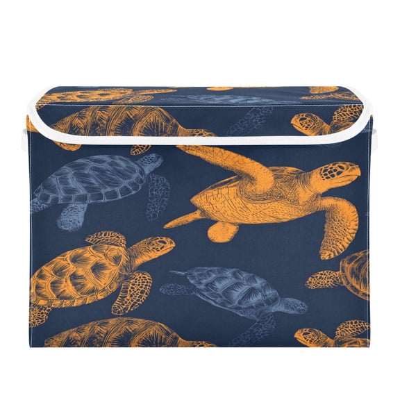 Storage Box With Lid 16.5x12.6x11.8In Lidded Home Storage Bins Foldable Stacked Household Storage Box Sea Turtle Seamless Image