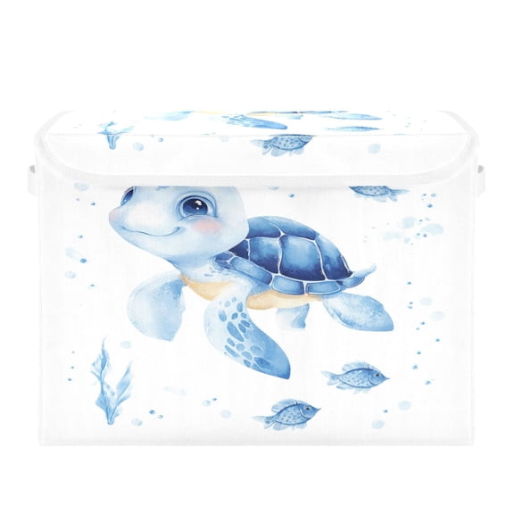 Storage Box With Lid 16.5x12.6x11.8In Lidded Home Storage Bins Foldable Stacked Household Storage Box Sea Turtle Sticker