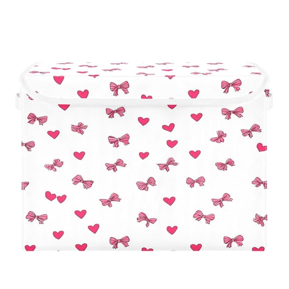 Storage Box With Lid 16.5x12.6x11.8In Lidded Home Storage Bins Foldable Stacked Household Storage Box Seamless Pattern Pink