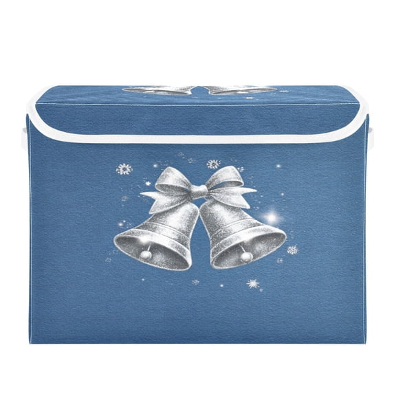 Storage Box With Lid 16.5x12.6x11.8In Lidded Home Storage Bins Foldable Stacked Household Storage Box Shiny Silver Bells