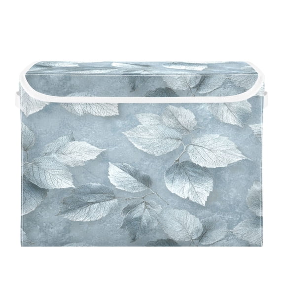 Storage Box With Lid 16.5x12.6x11.8In Lidded Home Storage Bins Foldable Stacked Household Storage Box Shiny Silver Frost Leaf