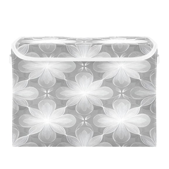 Storage Box With Lid 16.5x12.6x11.8In Lidded Home Storage Bins Foldable Stacked Household Storage Box Silver Flower Seamless