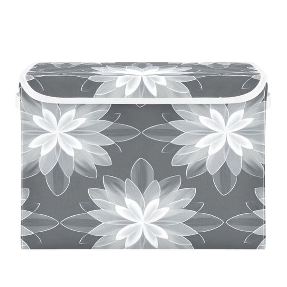 Storage Box With Lid 16.5x12.6x11.8In Lidded Home Storage Bins Foldable Stacked Household Storage Box Silver Flower