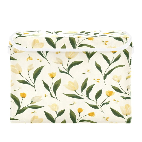 Storage Box With Lid 16.5x12.6x11.8In Lidded Home Storage Bins Foldable Stacked Household Storage Box Simple Tulip Jasmine Pattern