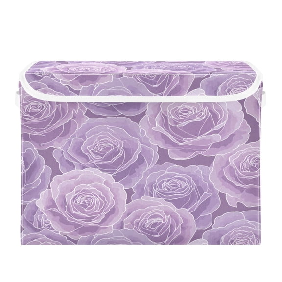 Storage Box With Lid 16.5x12.6x11.8In Lidded Home Storage Bins Foldable Stacked Household Storage Box Soft Lavender Rose Pattern