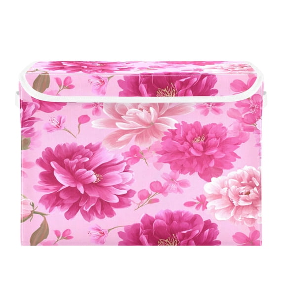 Storage Box With Lid 16.5x12.6x11.8In Lidded Home Storage Bins Foldable Stacked Household Storage Box Soft Pink Background Floral
