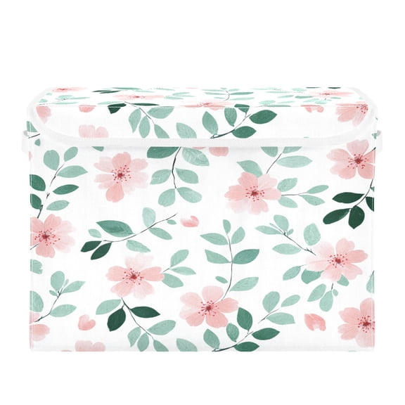 Storage Box With Lid 16.5x12.6x11.8In Lidded Home Storage Bins Foldable Stacked Household Storage Box Sweet Cute Pink Flower