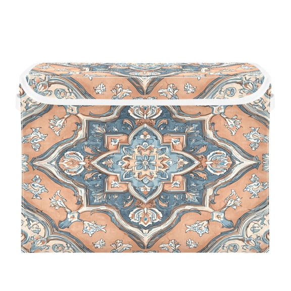 Storage Box With Lid 16.5x12.6x11.8In Lidded Home Storage Bins Foldable Stacked Household Storage Box Terracotta Mosaic Peach Accents