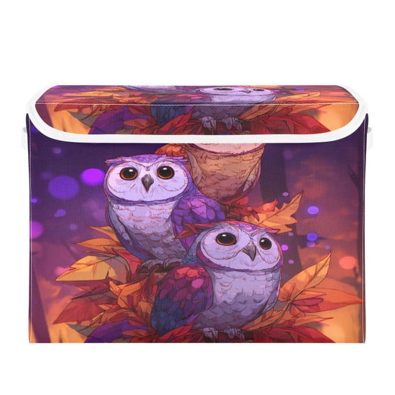 Storage Box With Lid 16.5x12.6x11.8In Lidded Home Storage Bins Foldable Stacked Household Storage Box Three Cute Owls