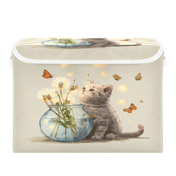 Storage Box With Lid 16.5x12.6x11.8In Lidded Home Storage Bins Foldable Stacked Household Storage Box Tiny Cat Blossom