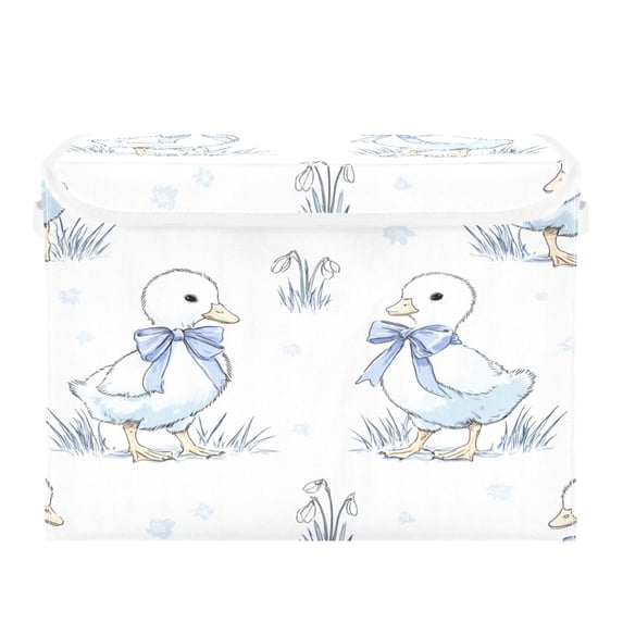 Storage Box With Lid 16.5x12.6x11.8In Lidded Home Storage Bins Foldable Stacked Household Storage Box Tiny Little Ducking Art