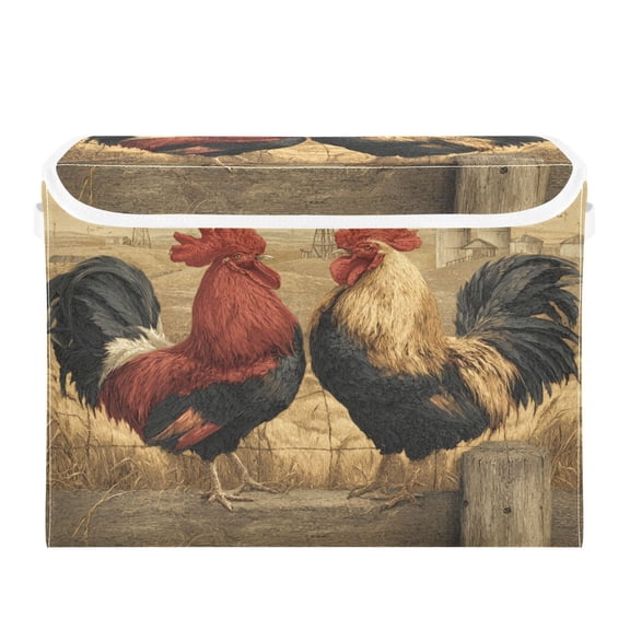 Storage Box With Lid 16.5x12.6x11.8In Lidded Home Storage Bins Foldable Stacked Household Storage Box Two Big Roosters