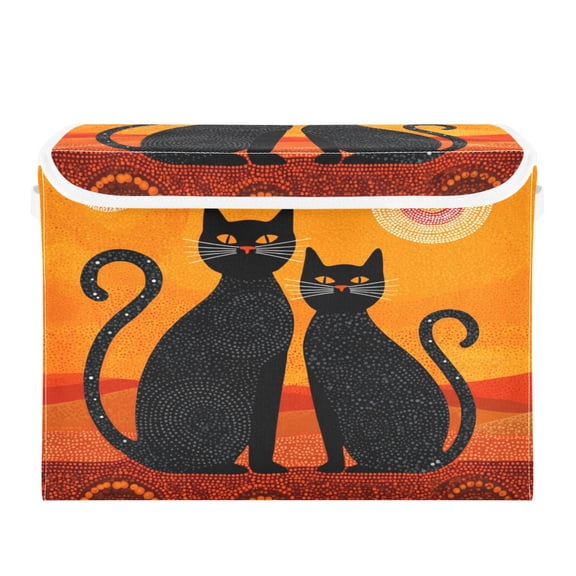 Storage Box With Lid 16.5x12.6x11.8In Lidded Home Storage Bins Foldable Stacked Household Storage Box Two Black Cats Silhouette