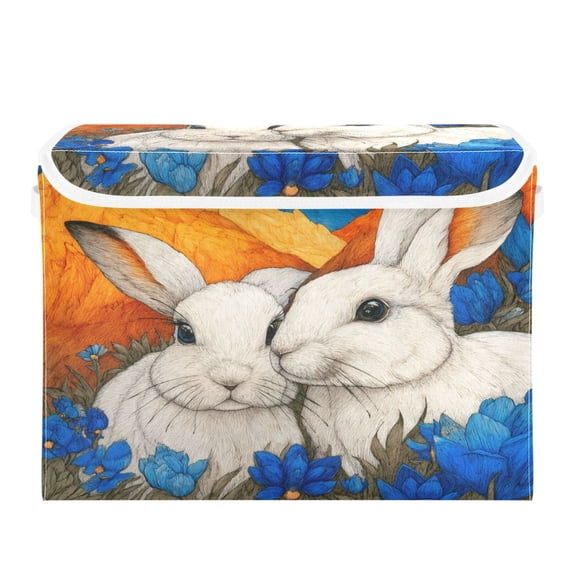 Storage Box With Lid 16.5x12.6x11.8In Lidded Home Storage Bins Foldable Stacked Household Storage Box Two Little Rabbits