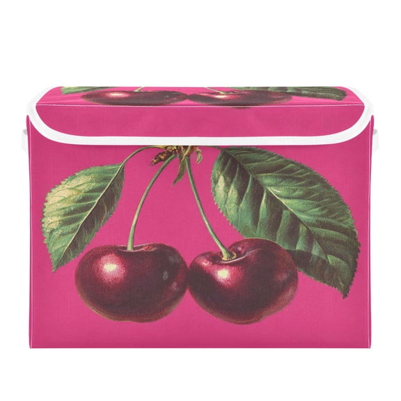 Storage Box With Lid 16.5x12.6x11.8In Lidded Home Storage Bins Foldable Stacked Household Storage Box Two Red Cherries