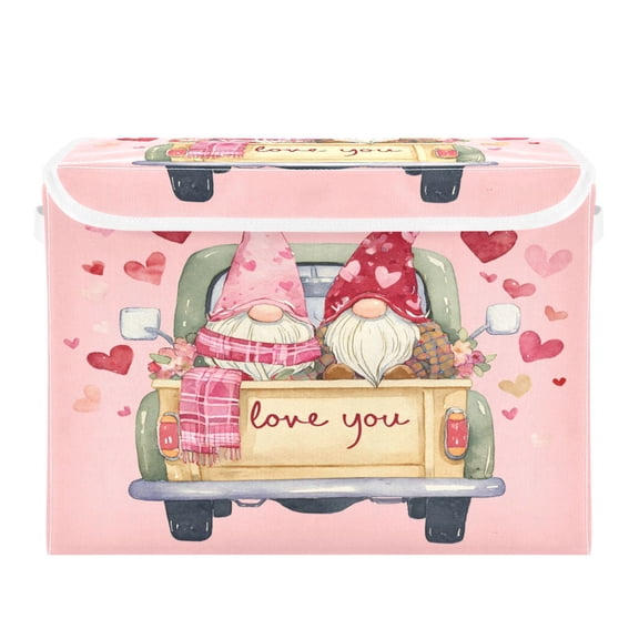 Storage Box With Lid 16.5x12.6x11.8In Lidded Home Storage Bins Foldable Stacked Household Storage Box Valentine Gnome Truck