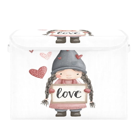 Storage Box With Lid 16.5x12.6x11.8In Lidded Home Storage Bins Foldable Stacked Household Storage Box Valentine's Day Dwarf Heart