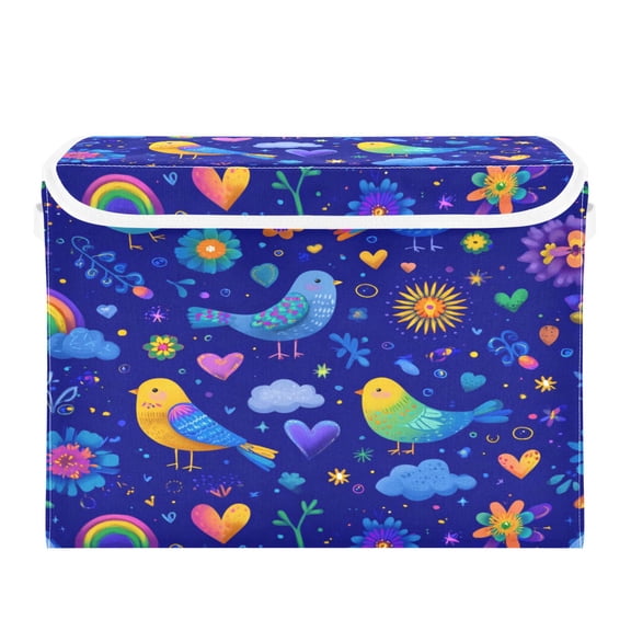 Storage Box With Lid 16.5x12.6x11.8In Lidded Home Storage Bins Foldable Stacked Household Storage Box Vibrant Bird Flight Pattern