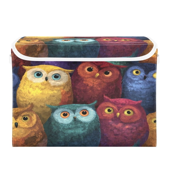 Storage Box With Lid 16.5x12.6x11.8In Lidded Home Storage Bins Foldable Stacked Household Storage Box Vibrant Colored Owls