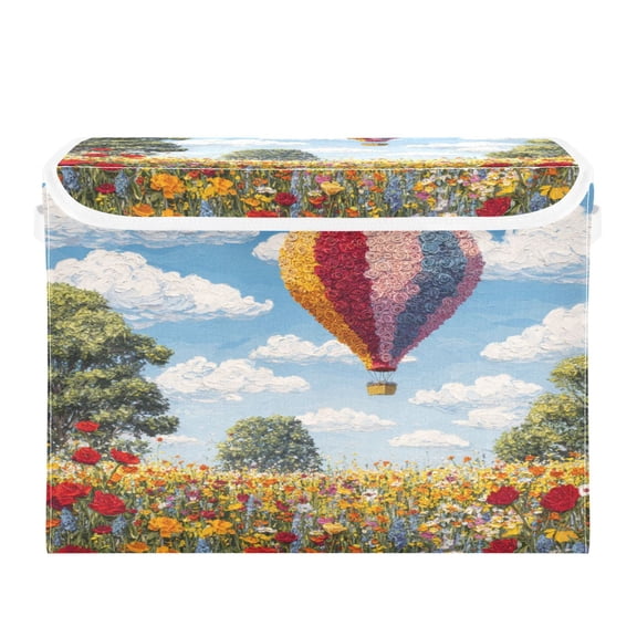 Storage Box With Lid 16.5x12.6x11.8In Lidded Home Storage Bins Foldable Stacked Household Storage Box Vibrant Hot Air Balloon