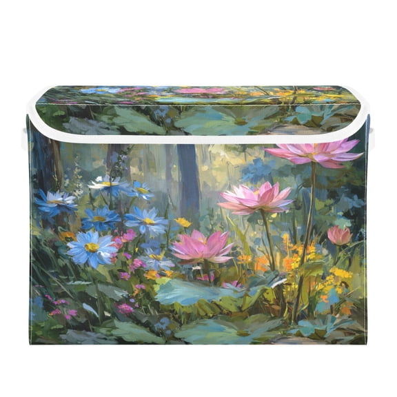 Storage Box With Lid 16.5x12.6x11.8In Lidded Home Storage Bins Foldable Stacked Household Storage Box Vibrant Pink Lotus