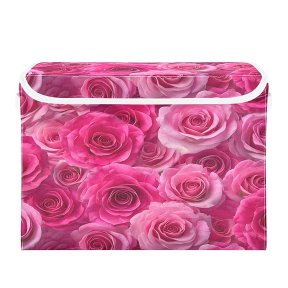 Storage Box With Lid 16.5x12.6x11.8In Lidded Home Storage Bins Foldable Stacked Household Storage Box Vibrant Roses