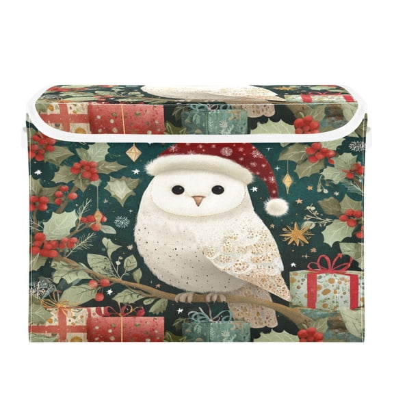 Storage Box With Lid 16.5x12.6x11.8In Lidded Home Storage Bins Foldable Stacked Household Storage Box Warm Christmas Owl