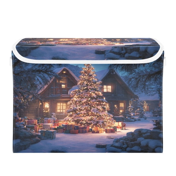 Storage Box With Lid 16.5x12.6x11.8In Lidded Home Storage Bins Foldable Stacked Household Storage Box Warm Christmas Yard