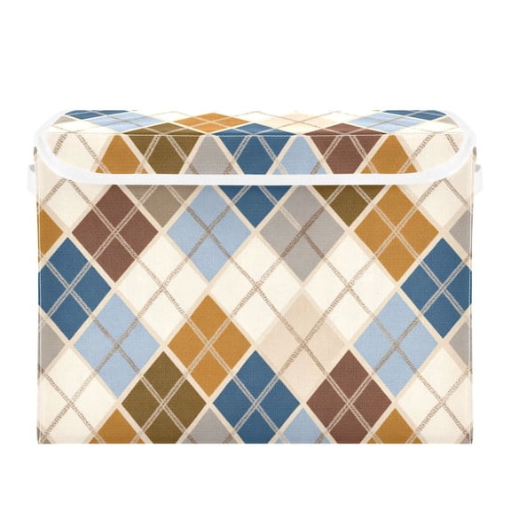 Storage Box With Lid 16.5x12.6x11.8In Lidded Home Storage Bins Foldable Stacked Household Storage Box Warm Diamond Checkered Design