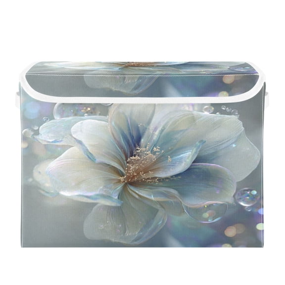 Storage Box With Lid 16.5x12.6x11.8In Lidded Home Storage Bins Foldable Stacked Household Storage Box White Flower Petals