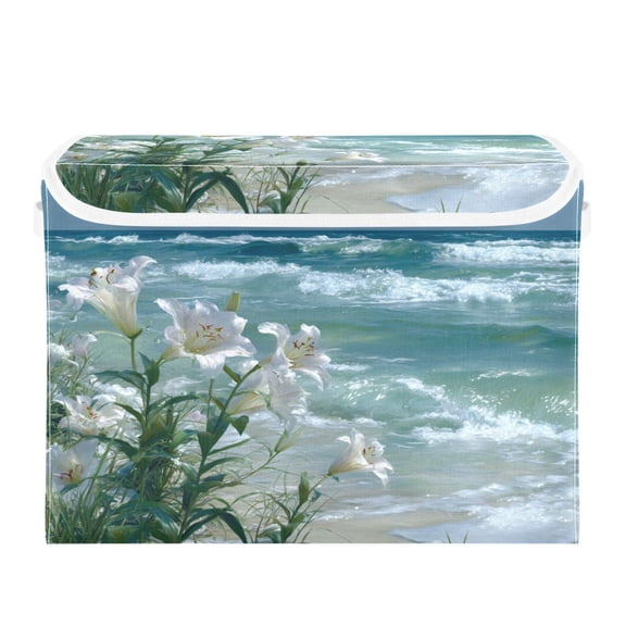 Storage Box With Lid 16.5x12.6x11.8In Lidded Home Storage Bins Foldable Stacked Household Storage Box White Sea