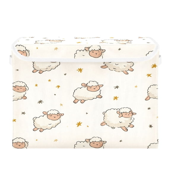 Storage Box With Lid 16.5x12.6x11.8In Lidded Home Storage Bins Foldable Stacked Household Storage Box White Sheep Jumping Tumble