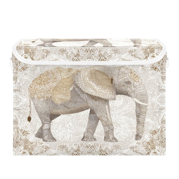 Storage Box With Lid 16.5x12.6x11.8In Lidded Home Storage Bins Foldable Stacked Household Storage Box Wise Elephant Illustration